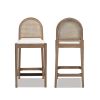 Panama 26.5" Curved Back Cane Rattan Counter Stool, Set of 2, Ivory White Boucle