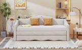 Twin Size Upholstered daybed with Wave-shaped Trundle, Beige