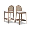 Panama 26.5" Curved Back Cane Rattan Counter Stool, Set of 2, Ivory White Boucle
