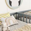 Double Twin Floor Bed with Fence, Guardrails, without door, Grey
