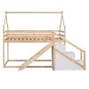 Twin over Twin House Loft or Bunk Bed with Slide and Staircase, Natural