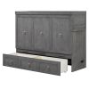 Queen Size Murphy Bed with USB Port and a Large Drawer, Gray