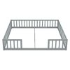 Double Twin Floor Bed with Fence, Guardrails, without door, Grey