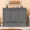 Queen Size Murphy Bed with USB Port and a Large Drawer, Gray