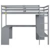 Full Size Loft Bed with L-shaped Desk, Wardrobe and Storage Shelves, Grey