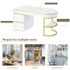 60''Modern Executive Desk,White Curved Computer Desk with Gold Metal Legs,3-Drawers Home Office Desk