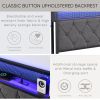 Queen Bed Frame with Storage Headboard, Charging Station and LED Lights, Upholstered Platform Bed with Heavy Metal Slats, No Box Spring Needed