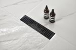 12 Inches Linear Shower Drain with Removable Quadrato Pattern Grate, 304 Stainless Shower Drain Included Hair Strainer and Leveling Feet