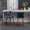 Nevis Mid-century Modern Faux Leather Tufted Nailhead Trim Counter Stool Set of 2, Blue