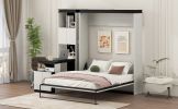 Full Size Murphy Bed with Desk and Storage Shelves and Cabinets, Black+White(Expected Arrival Time: 9.22)