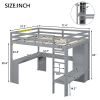 Full Size Loft Bed with L-shaped Desk, Wardrobe and Storage Shelves, Grey