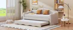 Twin Size Upholstered daybed with Wave-shaped Trundle, Beige