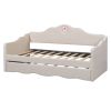 Twin Size Upholstered daybed with Wave-shaped Trundle, Beige