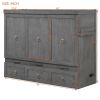 Queen Size Murphy Bed with USB Port and a Large Drawer, Gray