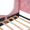 Upholstered Platform Bed Queen Size Storage Velvet Bed with Wingback Headboard and 1 Big Drawer,2 Side Storage Stool(Pink)