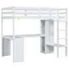 Twin Size Loft Bed with L-shaped Desk, Wardrobe and Storage Shelves, White