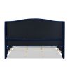 Marcella Upholstered Shelter Headboard Bed Set, King, Navy Blue Velvet