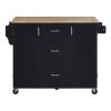 K&K Rolling Kitchen Island with Storage, Kitchen Cart with Rubber Wood Top, 3 Drawer, 2 Slide-Out Shelf and Internal Storage Rack