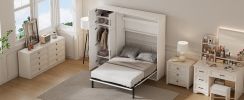 Full Size Murphy Bed with Lockers and Wardrobes, White(Expected Arrival Time:9.27)