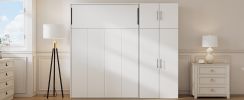 Full Size Murphy Bed with Lockers and Wardrobes, White(Expected Arrival Time:9.27)