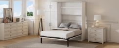 Full Size Murphy Bed with Lockers and Wardrobes, White(Expected Arrival Time:9.27)