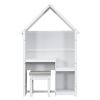 House-Shaped Kids Desk with a cushion stool,House-Style Desk and Stool Set,White