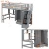 Twin size Loft Bed with Bookshelf,Drawers,Desk,and Wardrobe-Gray