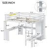 Full Size Loft Bed with L-shaped Desk, Wardrobe and Storage Shelves, White