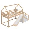 Twin over Twin House Loft or Bunk Bed with Slide and Staircase, Natural