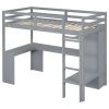 Twin Size Loft Bed with L-shaped Desk, Wardrobe and Storage Shelves, Grey