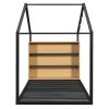 Twin Size Metal Bed House Bed Frame with Shelves and Lights, Black