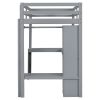 Twin Size Loft Bed with L-shaped Desk, Wardrobe and Storage Shelves, Grey