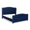 Marcella Upholstered Shelter Headboard Bed Set, King, Navy Blue Velvet