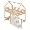 Twin over Twin House Loft or Bunk Bed with Slide and Staircase, Natural