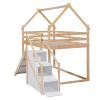 Twin over Twin House Loft or Bunk Bed with Slide and Staircase, Natural