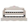 Twin Size Upholstered daybed with Wave-shaped Trundle, Beige