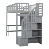 Twin size Loft Bed with Bookshelf,Drawers,Desk,and Wardrobe-Gray