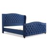 Marcella Upholstered Shelter Headboard Bed Set, King, Dark Sapphire Blue Woven