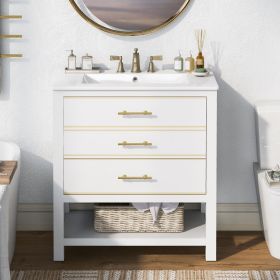 [Viedo]Modern 30inch Navy Blue/White Bathroom Vanity Cabinet Combo with Open
Storge, Two Drawers (Material: Solid Wood+MDF, Color: White)
