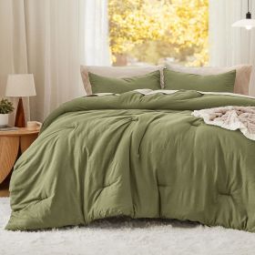Bedsure Comforter Set, Soft Prewashed Bed Comforter for All Seasons, 1 Comforter and 2 Pillowcases, Queen, King, Twin, Full, (Color: Olive Green, size: King 104x90)