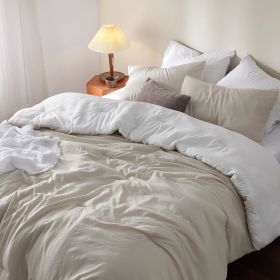 Bedsure Comforter Set, Soft Prewashed Bed Comforter for All Seasons, 1 Comforter and 2 Pillowcases, Queen, King, Twin, Full, (Color: Beige-White, size: Cal King 104x96)